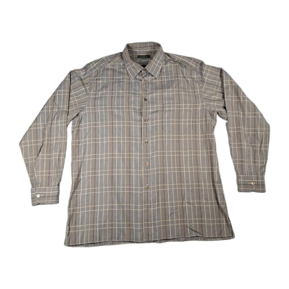 Ermenegildo Zegna Button Up Shirt Mens XL Long Sleeve Stripes Brown Beige Italy